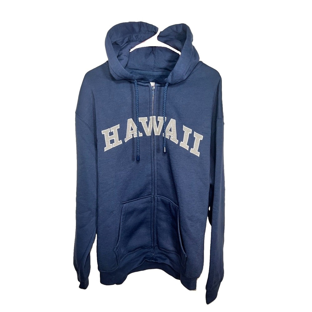 Hawaii Hoodie Mens XL Blue Full Zip Fleece Sweatshirt BaBa Graphic Kangaroo
